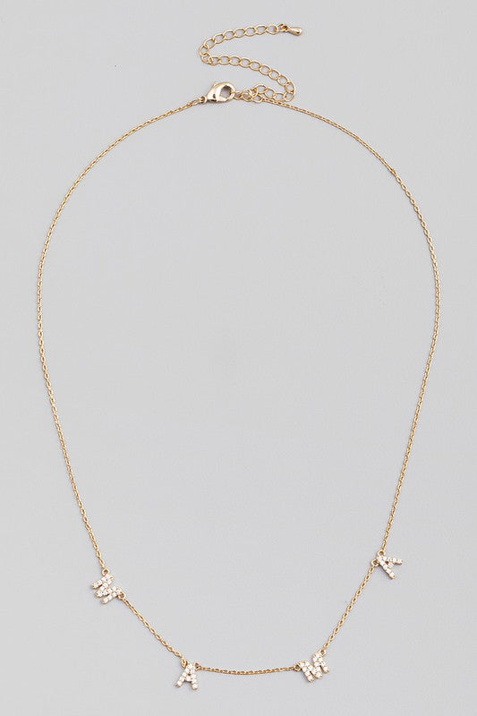 Mama Rhinestone Gold Necklace