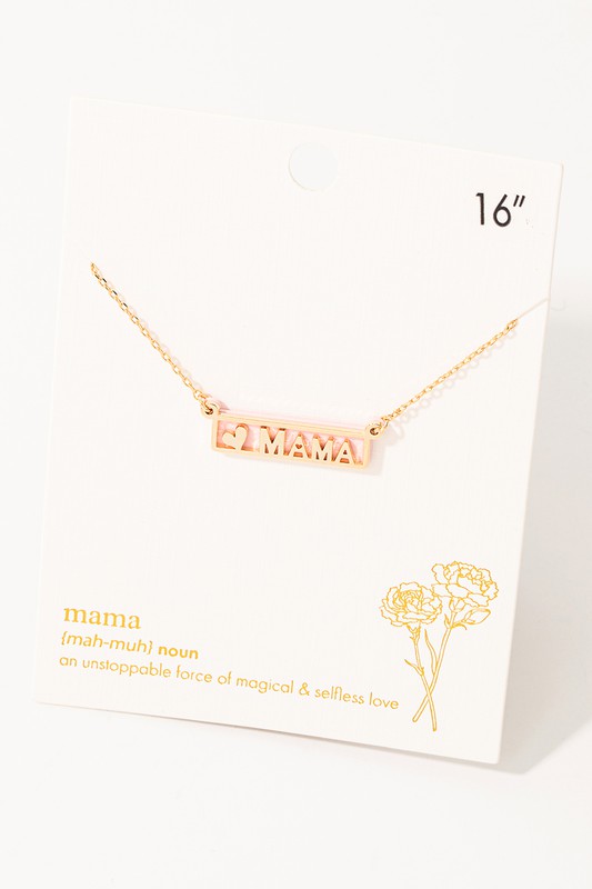 Mama Heart Necklace-Pink