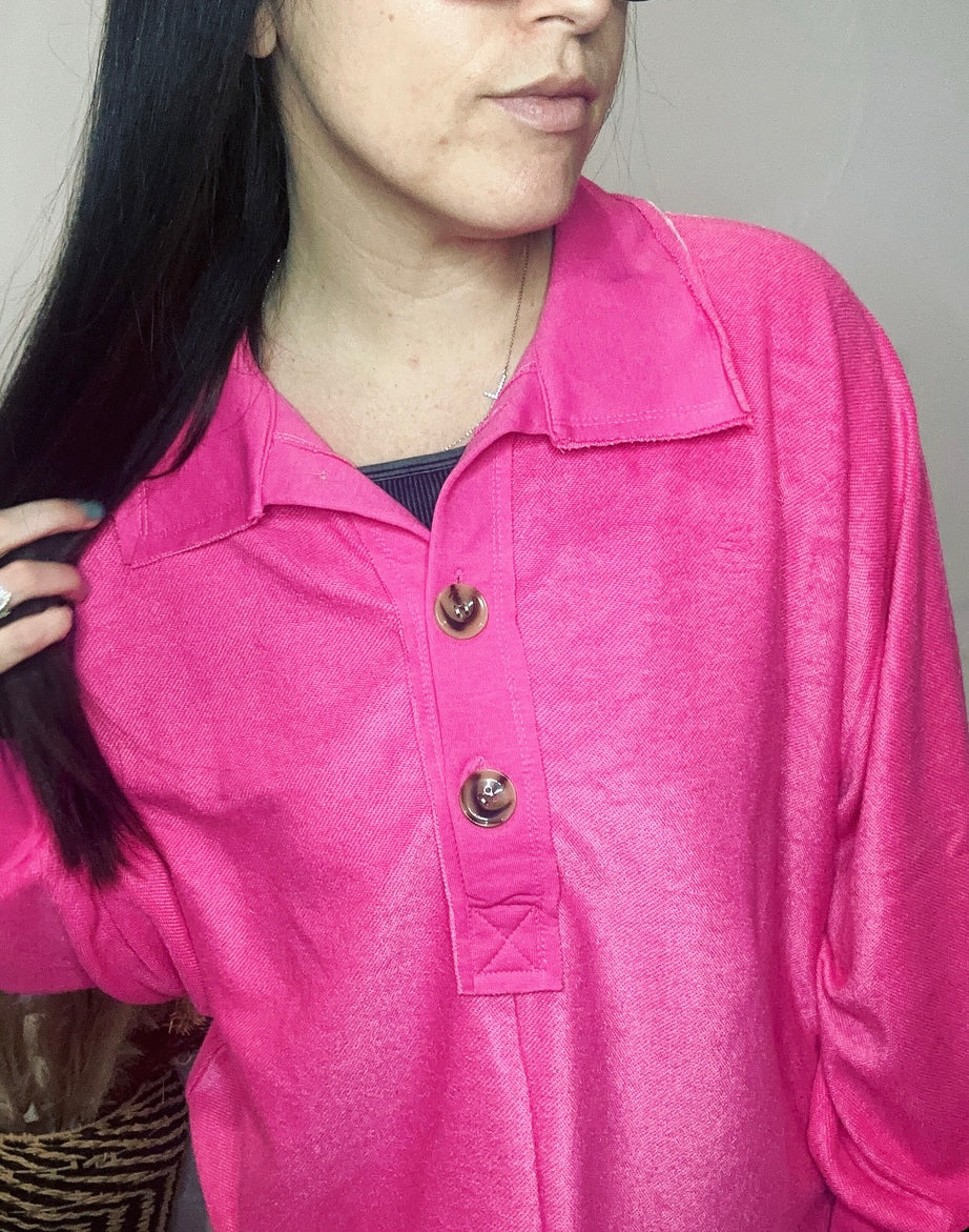 Color Me Pink Quarter Button Down Top