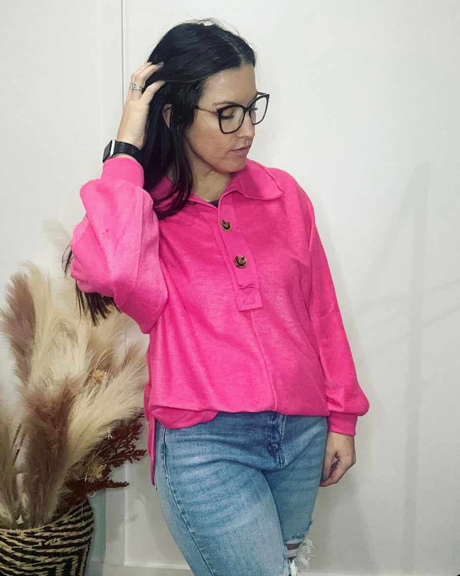 Color Me Pink Quarter Button Down Top