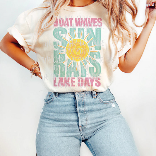 Boat Wave Sun Rays Lake Days Graphic Tee