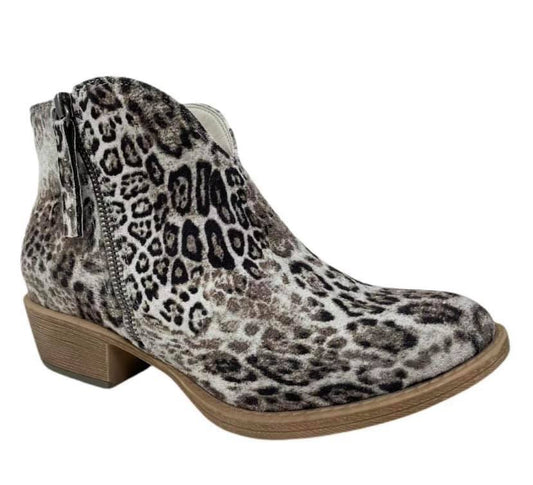 Laura White & Black Leopard Bootie