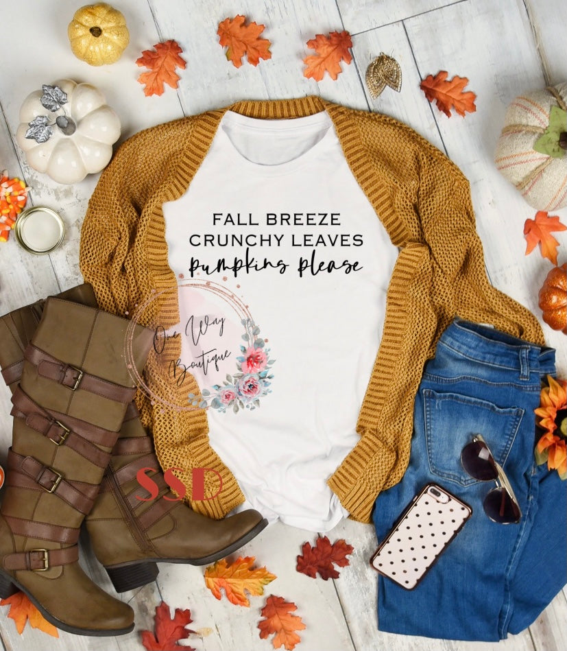 Fall Breeze Crunchy Leaves Pumpkins Please Tee