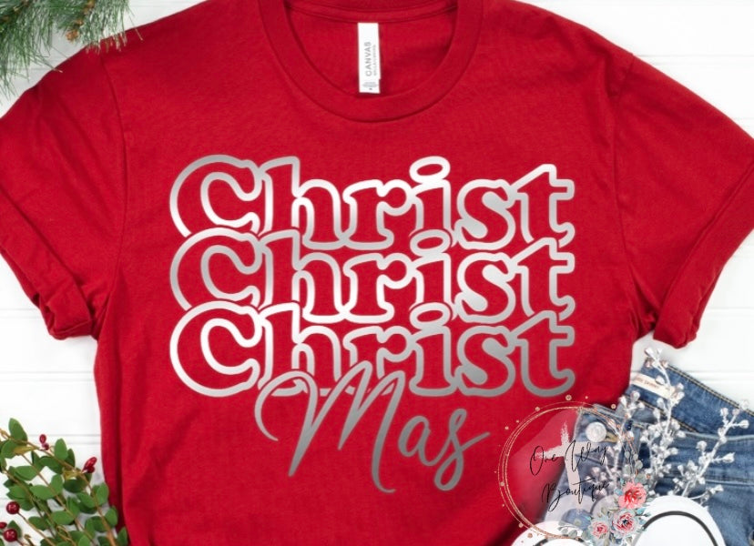 Christ Christ Christ Mas Metallic Silver Tee