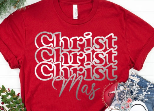 Christ Christ Christ Mas Metallic Silver Tee