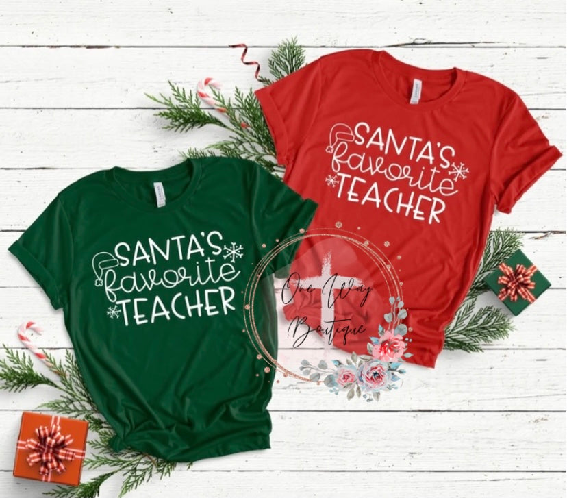 Santa's Favorite Teacher Red Tee